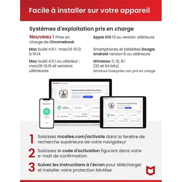 Antivirus McAfee 2024 5 appareils 24mois et VPN